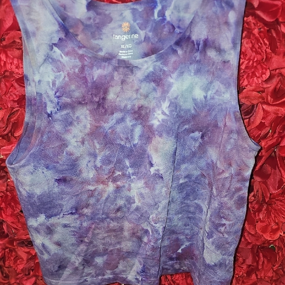 Tangerine Women's Purple and Blue Tie-Dye Crop Tank Top Size XLarge